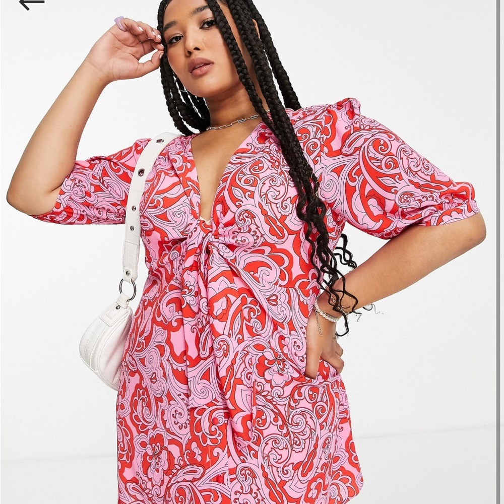 Vibrant Pink and Red Patterned Dress